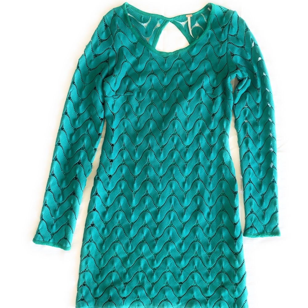 Free People knit Lined Lace Dress Long Sleeves XS